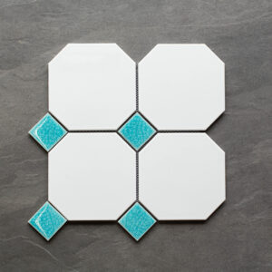 6" Octagon White Crackel Turquoise